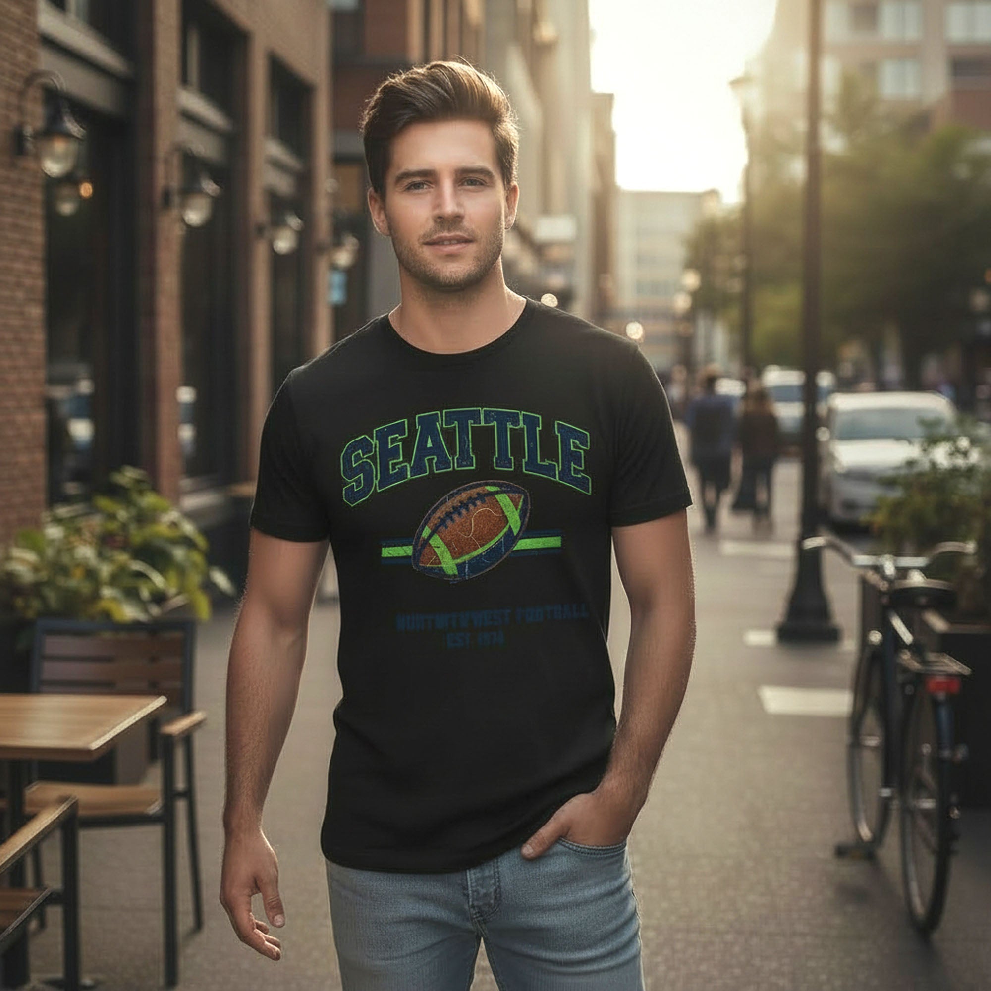 Seattle Football T-Shirt Pacific Northwest Est 1976 Retro Tee