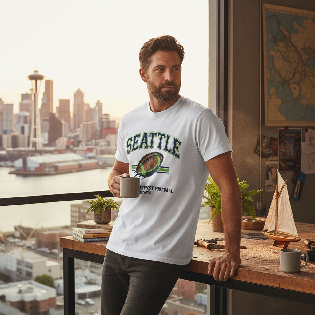Seattle Football T-Shirt Pacific Northwest Est 1976 Retro Tee