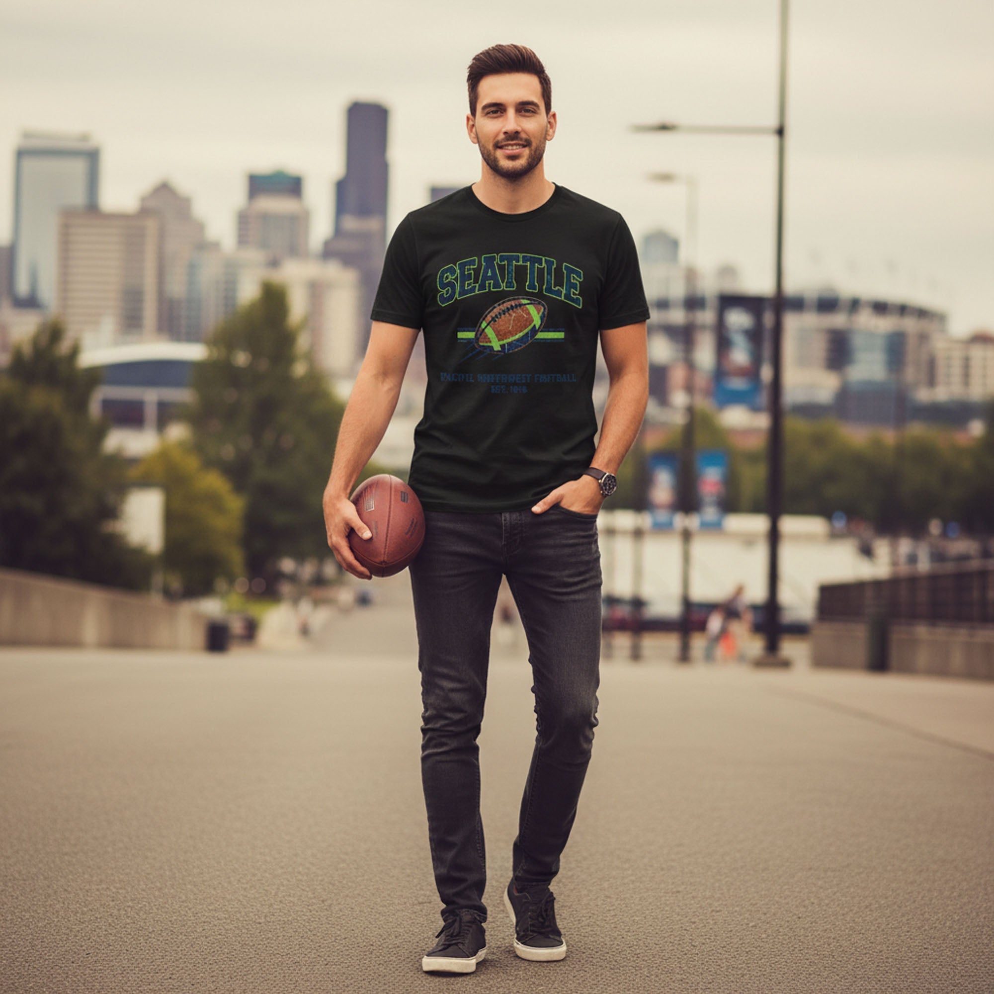Seattle Football T-Shirt Pacific Northwest Est 1976 Retro Tee