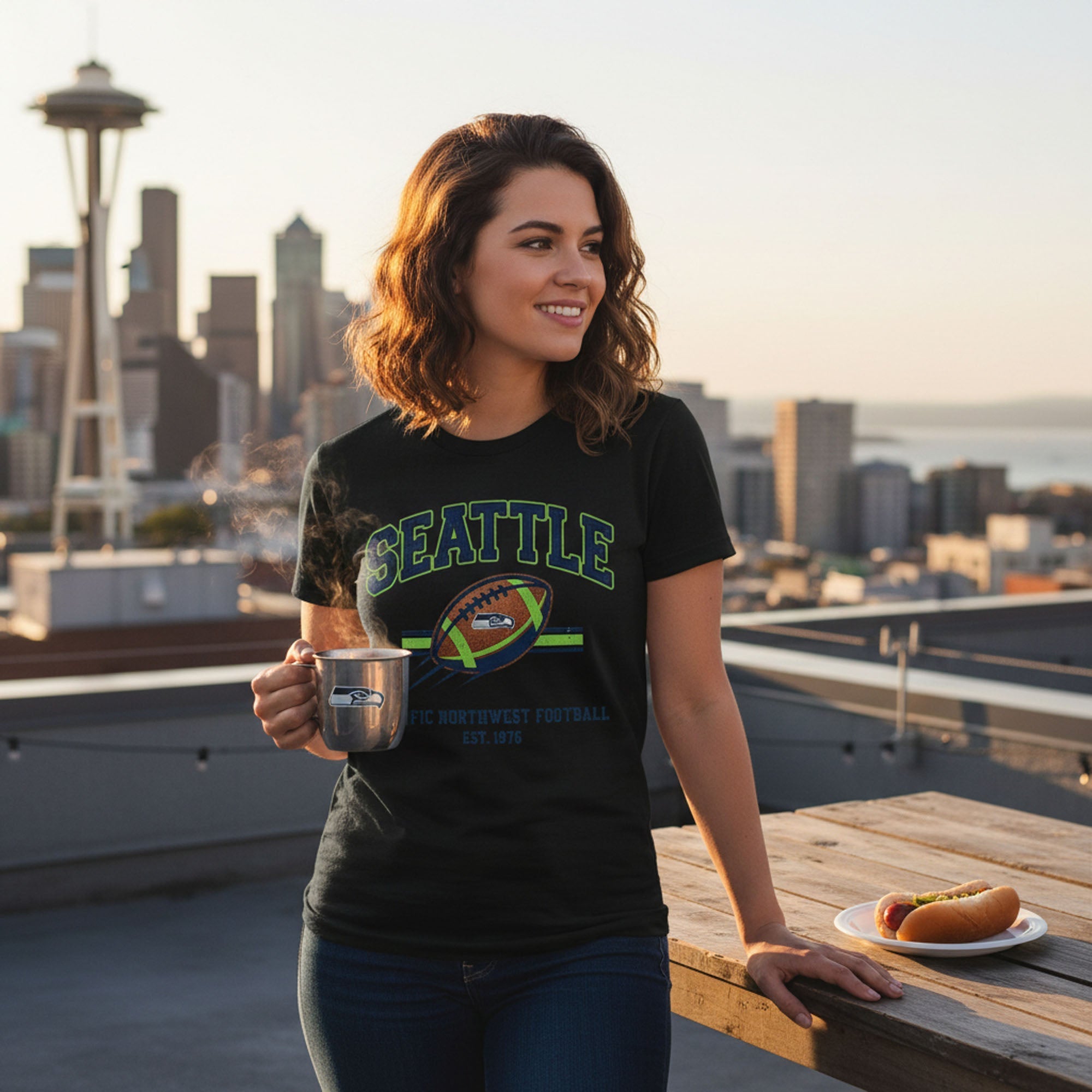 Seattle Football T-Shirt Pacific Northwest Est 1976 Retro Tee