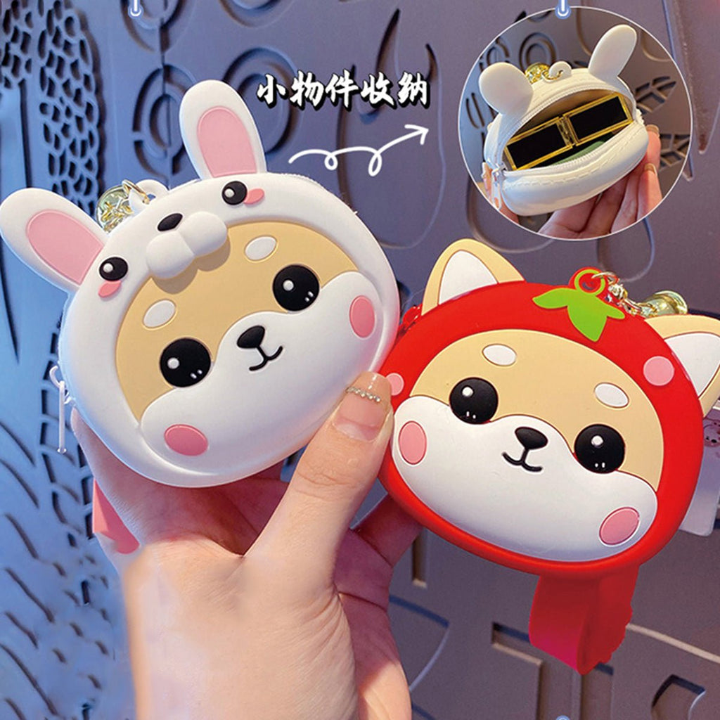 Trendy Shiba Inu Coin Pouch with Keyring and Zipper Closure