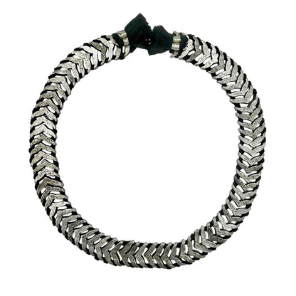 Silver Collar Necklace Statement Snake Chain With Cotton Tassels 17 Inch