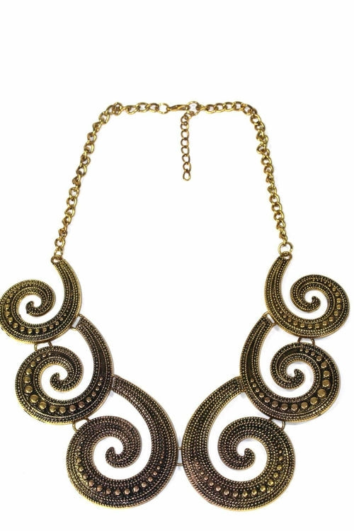 Six Spiral Gold Statement Necklace Boho Bib Chain Pendant