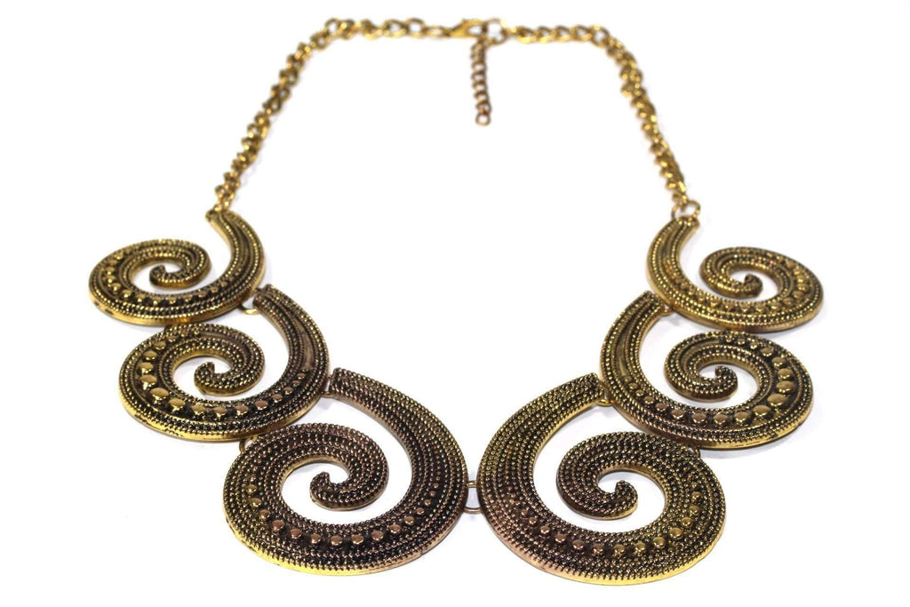 Six Spiral Gold Statement Necklace Boho Bib Chain Pendant