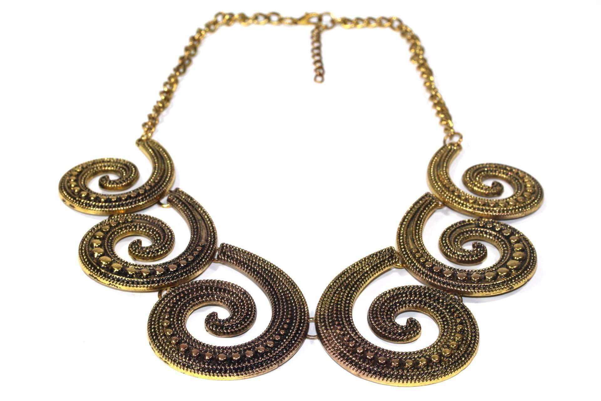 Six Spiral Gold Statement Necklace Boho Bib Chain Pendant
