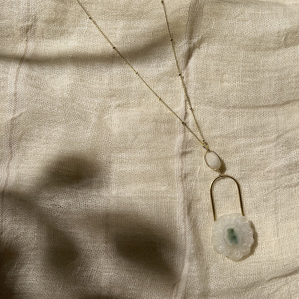 Solar Quartz Eye Necklace Moonstone Pendant Gold Filled Chain Spiritual Jewelry