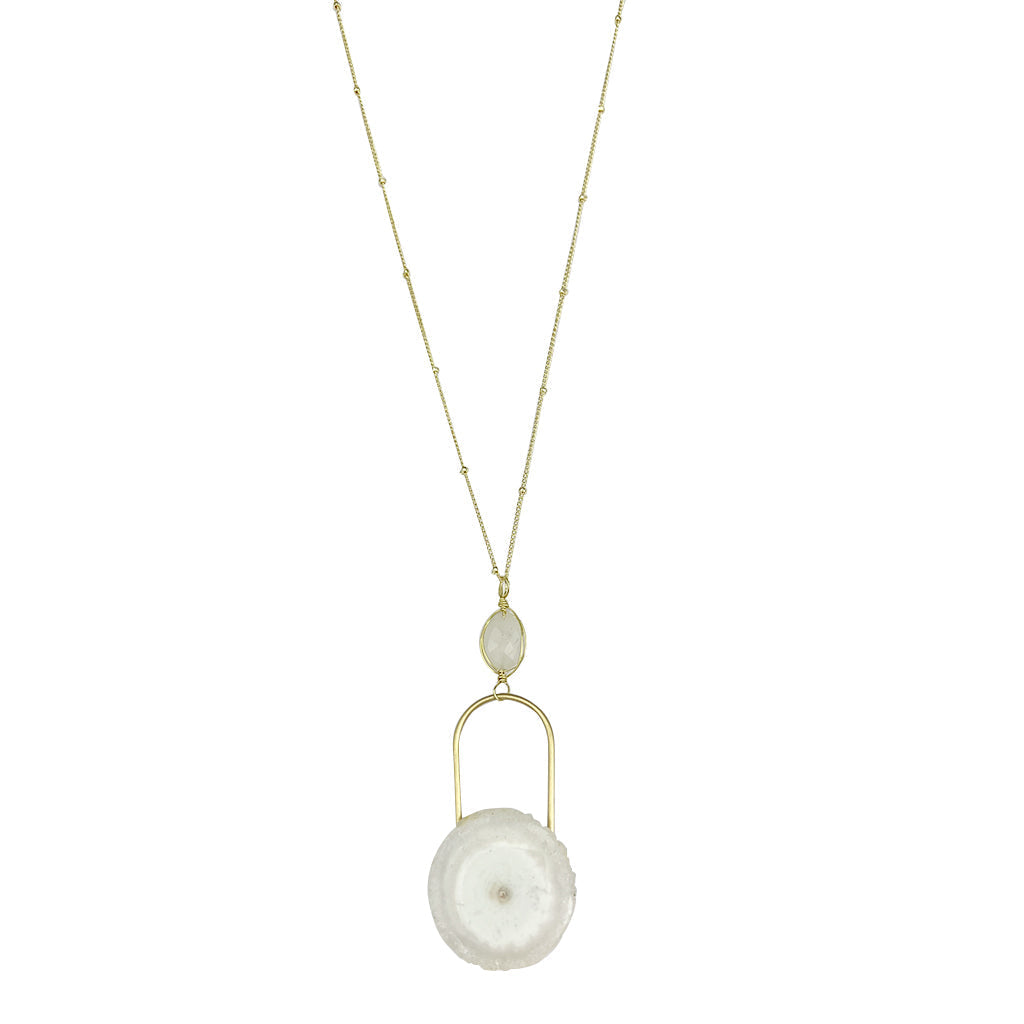 Solar Quartz Eye Necklace Moonstone Pendant Gold Filled Chain Spiritual Jewelry