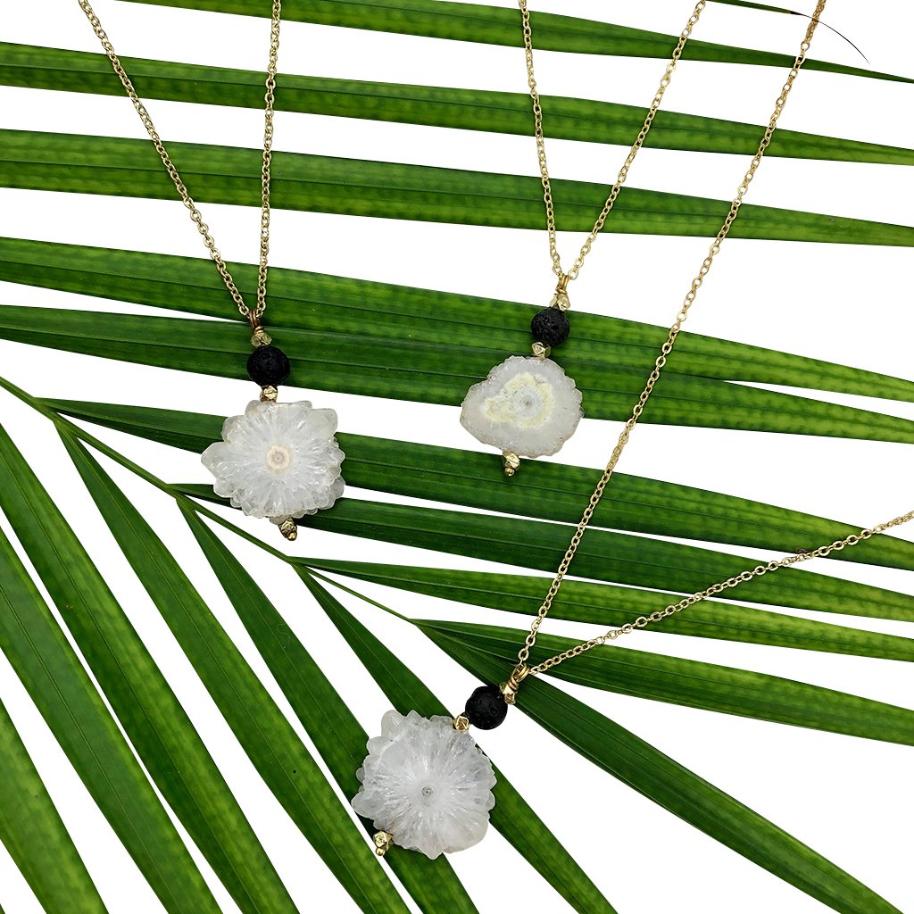 Solar Quartz Lava Necklace Layered Pendant Natural Protection Stone Jewelry