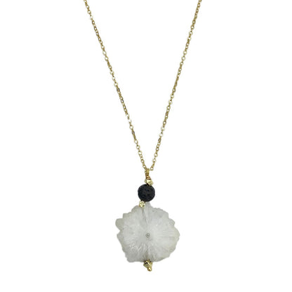 Solar Quartz Lava Necklace Layered Pendant Natural Protection Stone Jewelry
