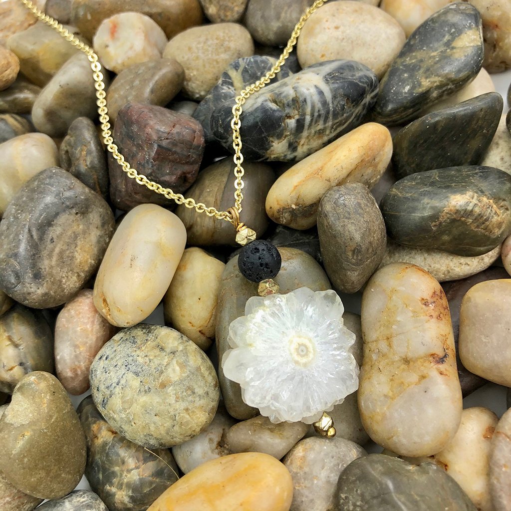 Solar Quartz Lava Necklace Layered Pendant Natural Protection Stone Jewelry