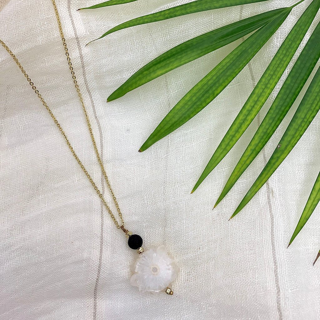 Solar Quartz Lava Necklace Layered Pendant Natural Protection Stone Jewelry