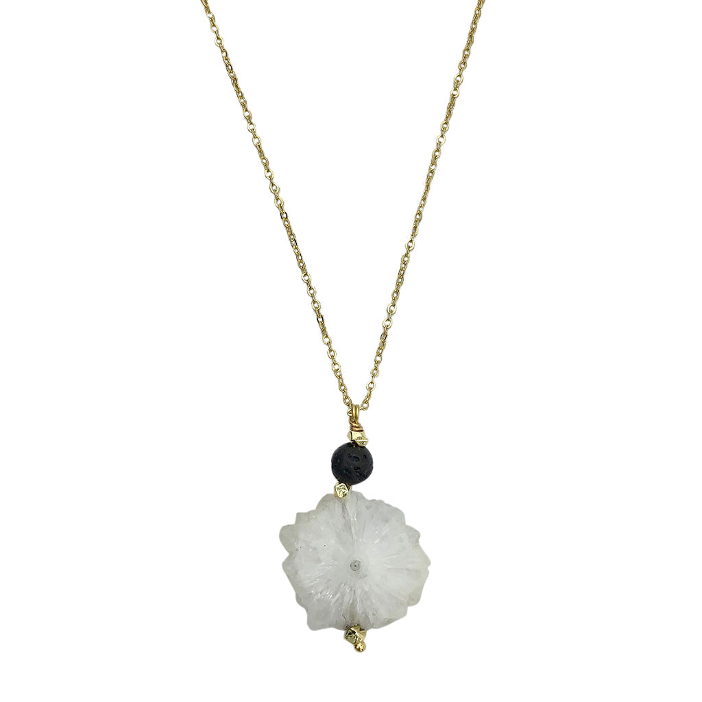 Solar Quartz Lava Necklace Layered Pendant Natural Protection Stone Jewelry