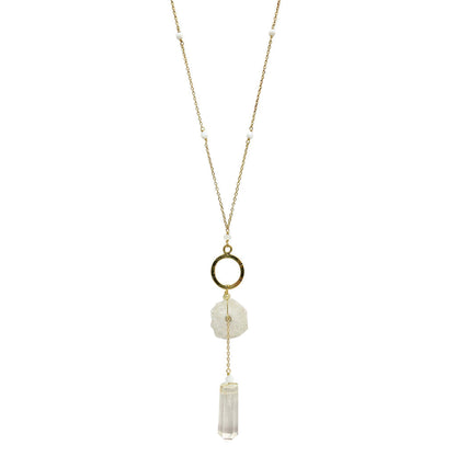 Solar Quartz Y Necklace With Polished Crystal Drop, Protective Energy Pendant