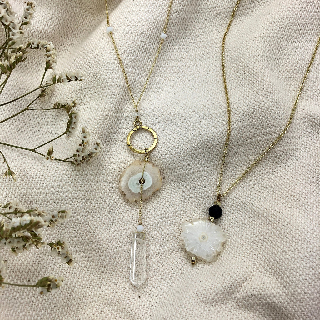 Solar Quartz Y Necklace With Polished Crystal Drop, Protective Energy Pendant