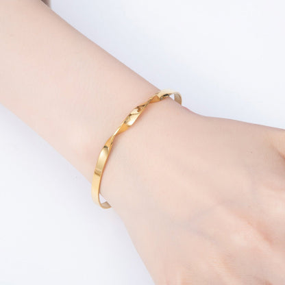 Stainless Steel Gold PVD Minimalist Twist Cuff Bracelet | WA-01986