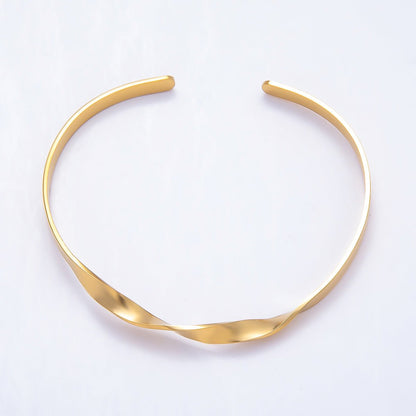 Stainless Steel Gold PVD Minimalist Twist Cuff Bracelet | WA-01986
