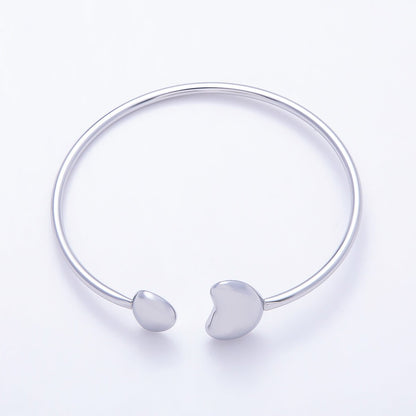 Stainless Steel Silver PVD Minimalist Molten Heart Bean Oval Wrap Cuff Bracelet | WA-01233
