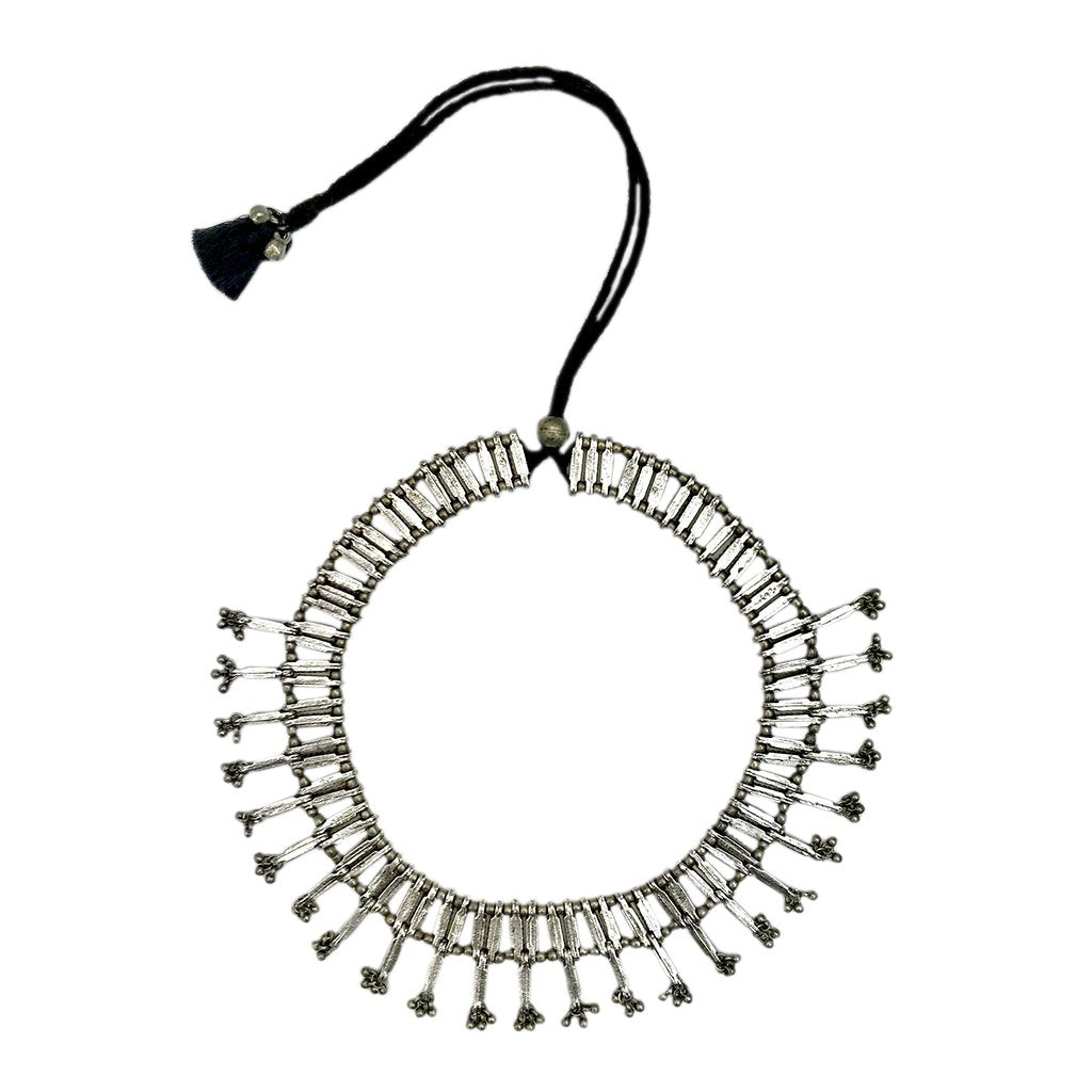 Statement Collar Necklace Cotton Tassel Back Boho Indian-Inspired Flex Chain