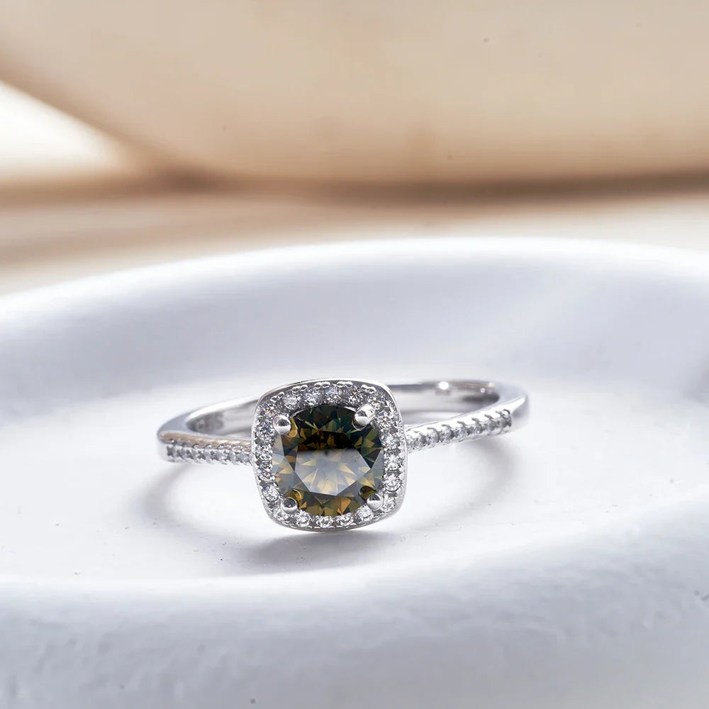 Colored Cushion Halo Moissanite Necklace, Earrings & Ring Set