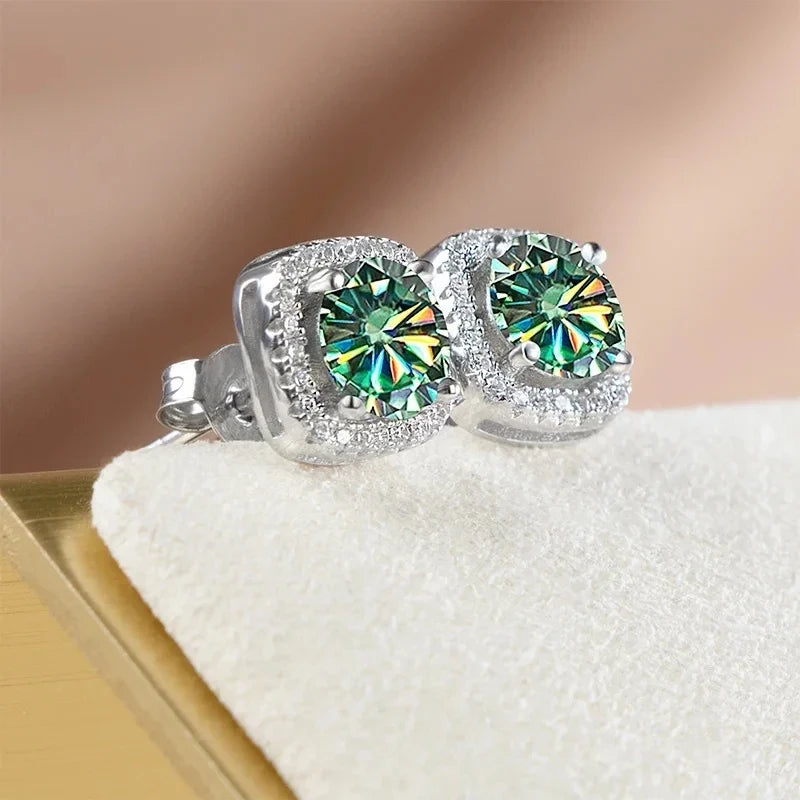 Colored Cushion Halo Moissanite Necklace, Earrings & Ring Set