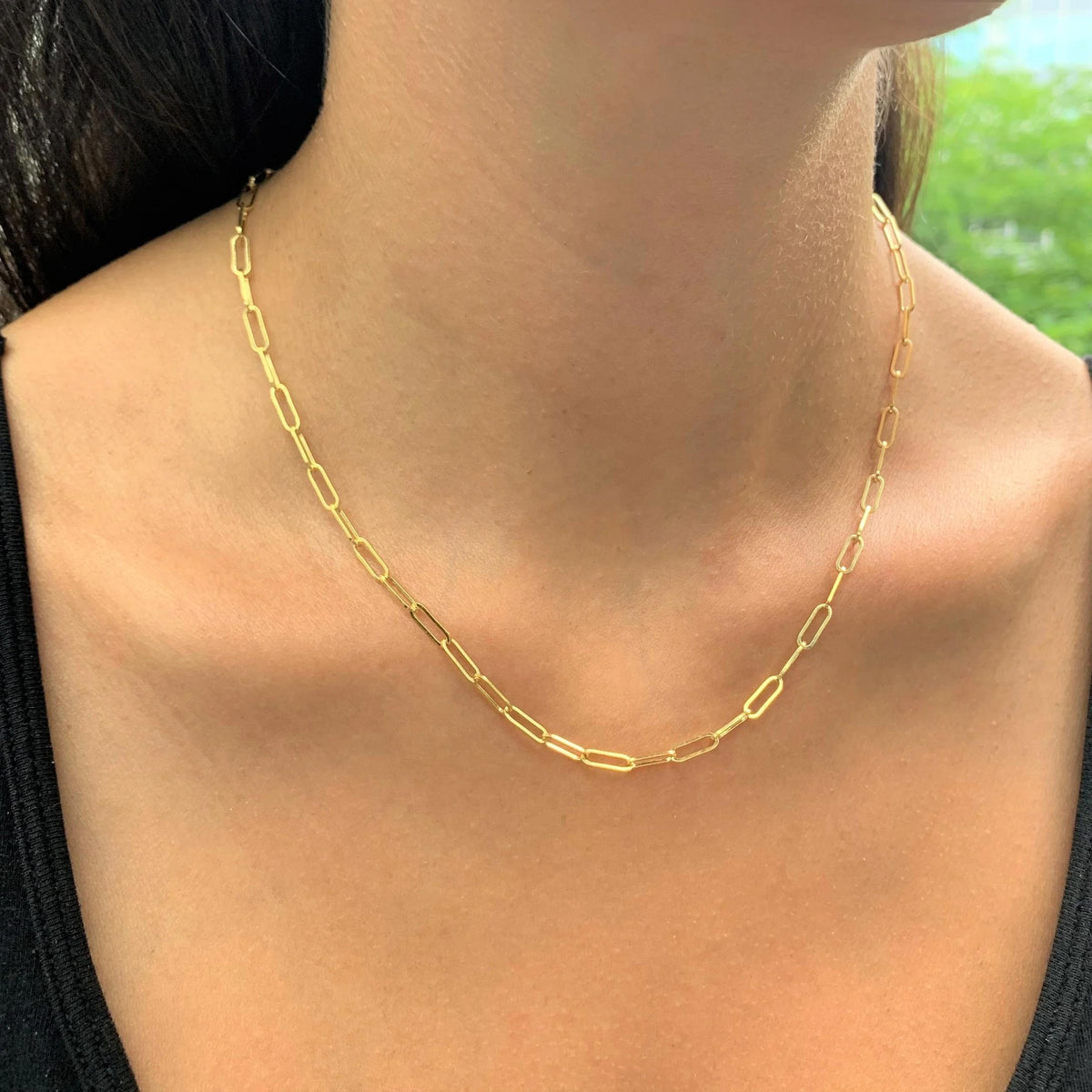 Sterling Silver Paperclip Chain Necklace 18K Gold Plated