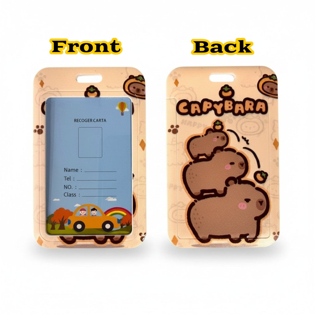 Student ID Badge Holder with Capybara Design and Lanyard