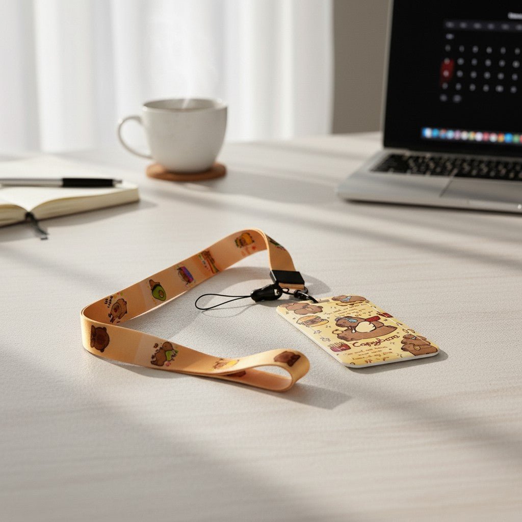 Student ID Badge Holder with Capybara Design and Lanyard