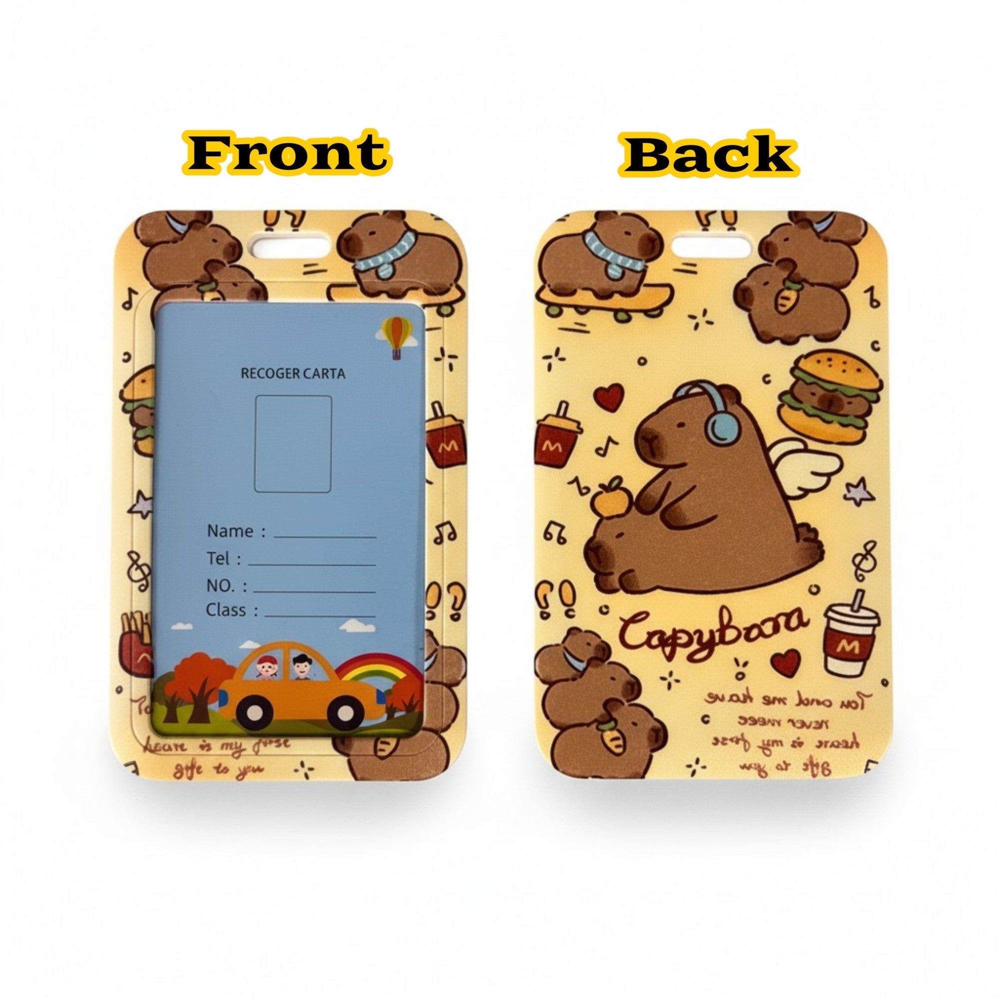 Student ID Badge Holder with Capybara Design and Lanyard