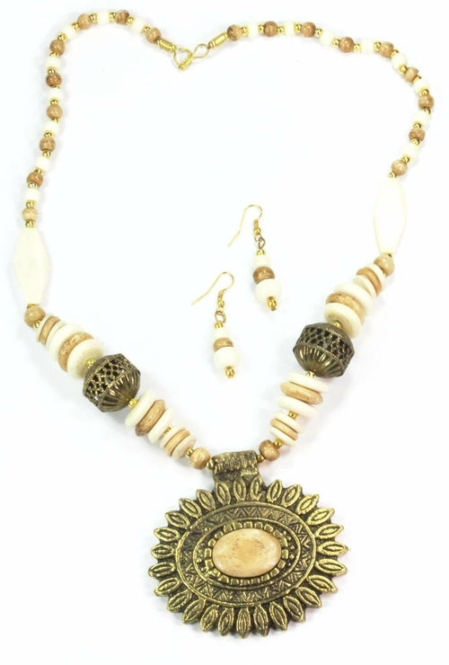 Sun Mandala Flower Pendant Necklace And Earring Set