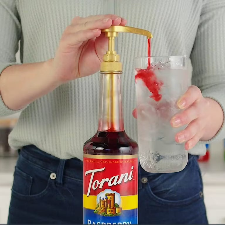 Universal Gold Syrup Pump Compatible with 750ml Torani DaVinci and Jordans Bottles
