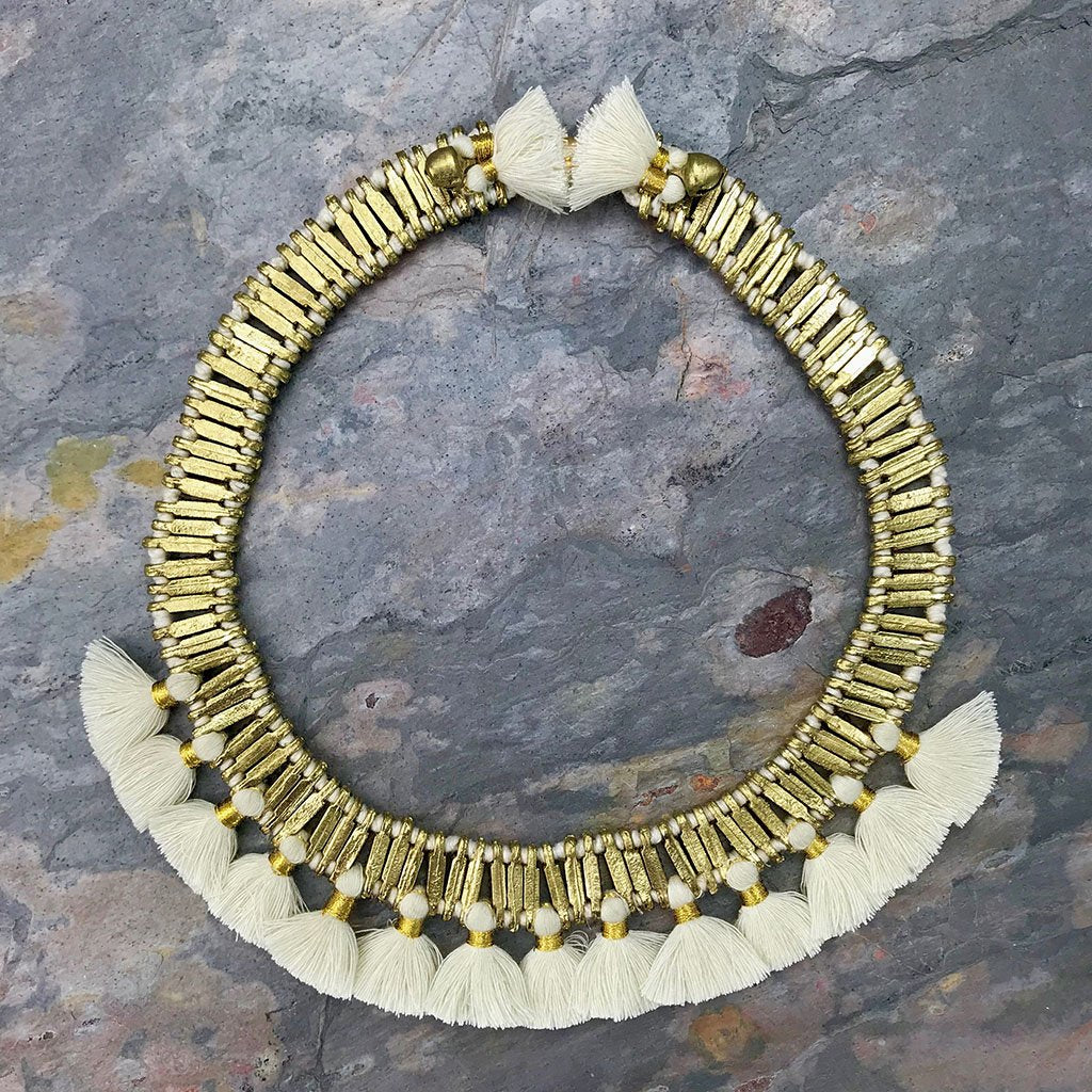 Tassel Collar Necklace Boho Statement Temple-Inspired Cotton Tassel