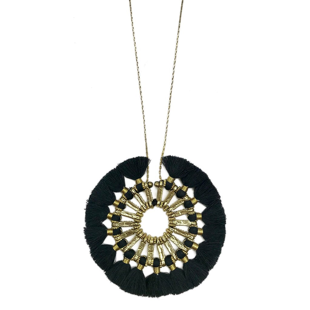 Tassel Halo Necklace Cotton Tassel Boho Statement Pendant 18.5in Chain