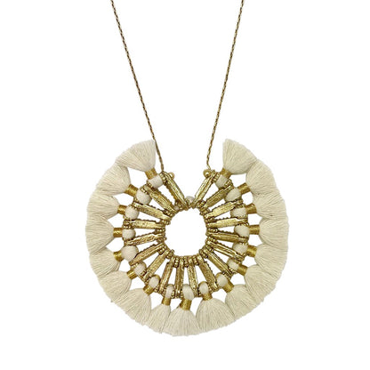Tassel Halo Necklace Cotton Tassel Boho Statement Pendant 18.5in Chain