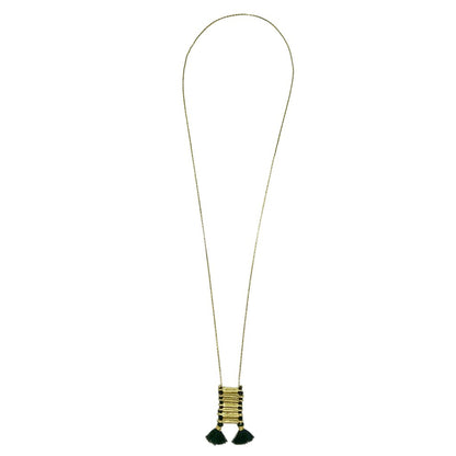 Temple Necklace Boho Indian Oxidized Zinc Alloy Cotton Tassel 17in Handmade