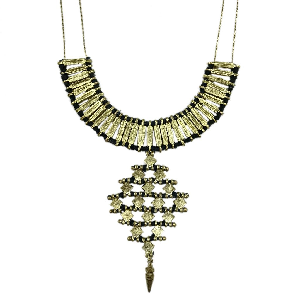 Temple Statement Necklace Long Boho Indian Design Zinc Alloy With Cotton Thread