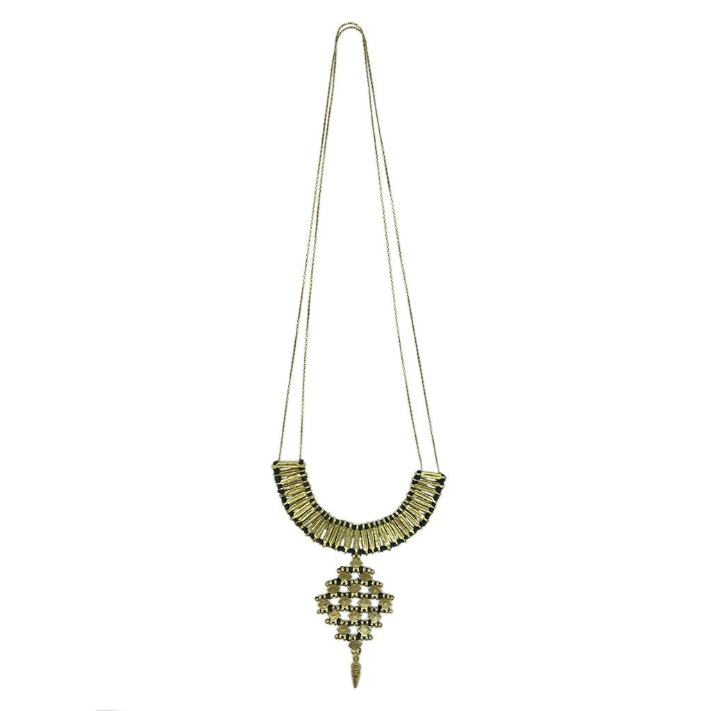 Temple Statement Necklace Long Boho Indian Design Zinc Alloy With Cotton Thread