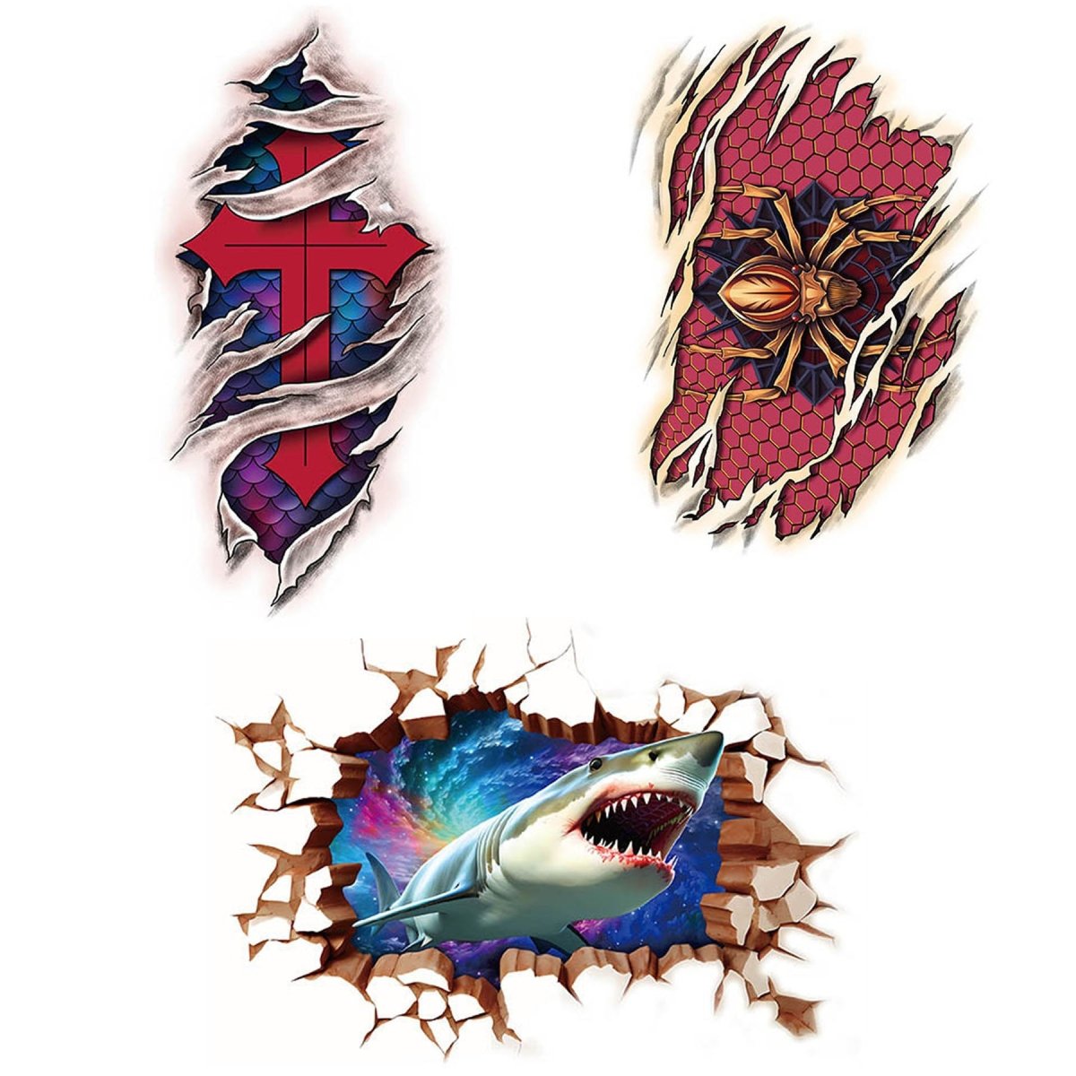 Red Cross & Shark Temporary Tattoos – Fun Party Body Art