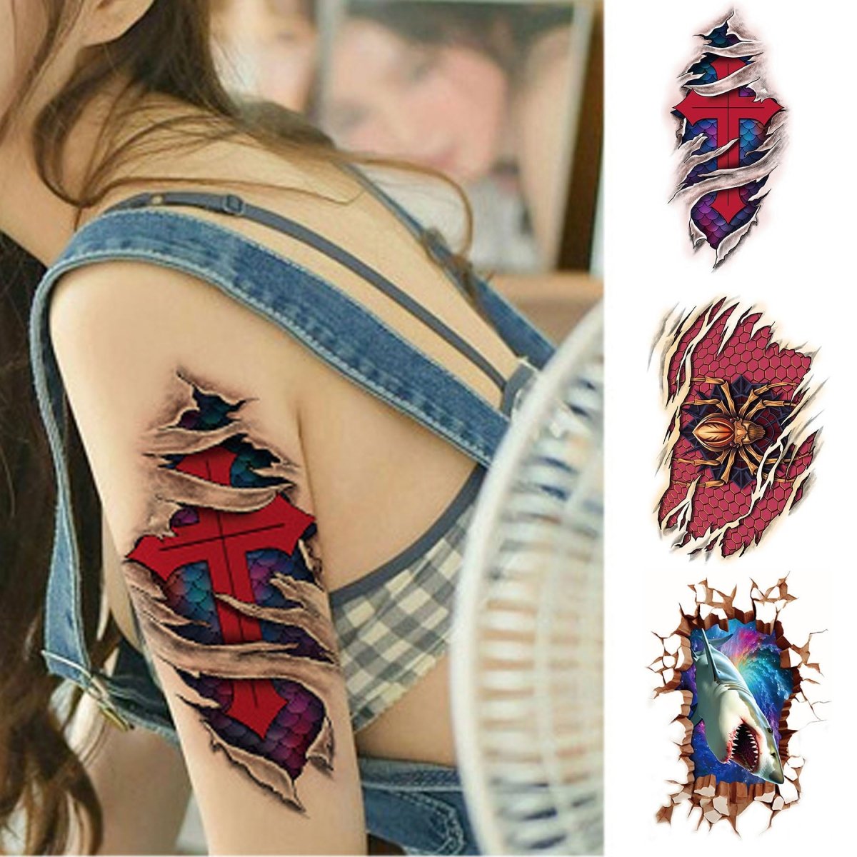Red Cross & Shark Temporary Tattoos – Fun Party Body Art