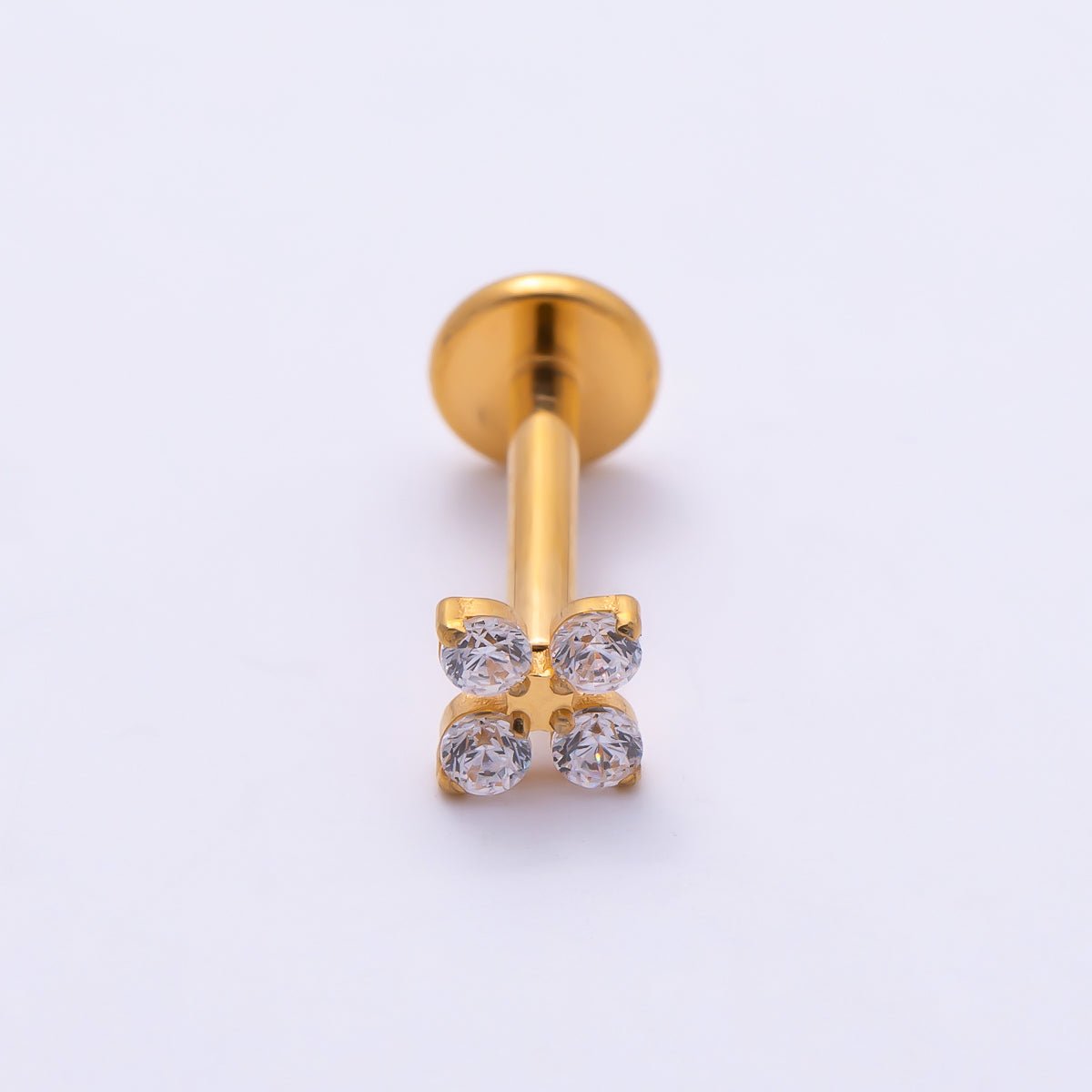 Titanium 3.3mm Clear CZ Flower Universal Cartilage Piercing Flat Back Stud | BJ-00207