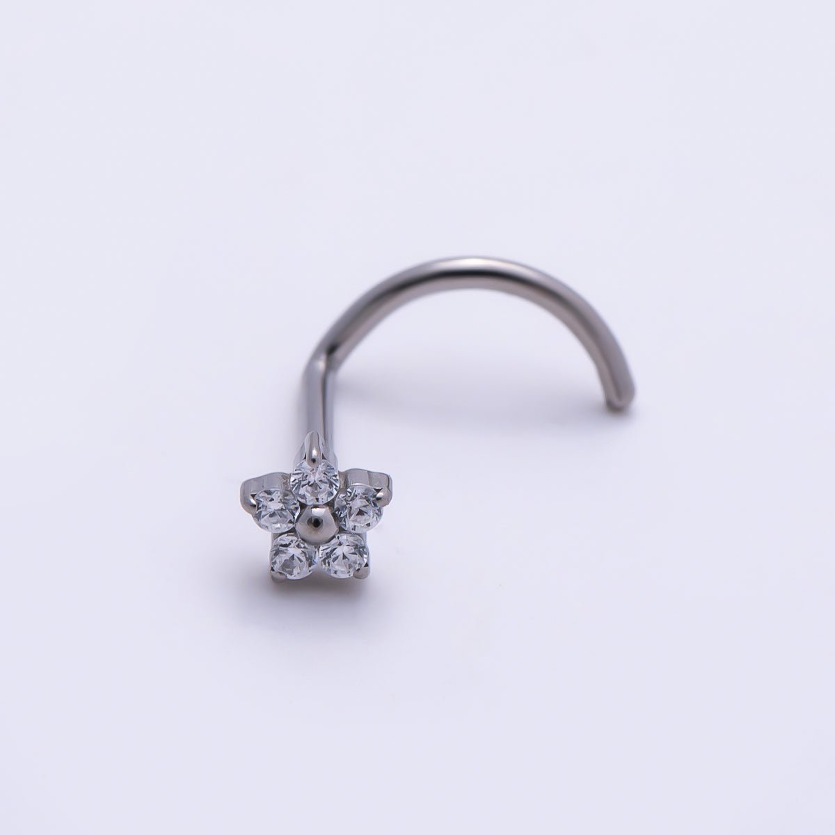 Titanium 3mm Clear CZ Flower Cartilage Nose Single Piercing Stud in Gold & Silver | BJ-00230 BJ-00231