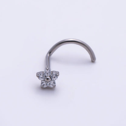 Titanium 3mm Clear CZ Flower Cartilage Nose Single Piercing Stud in Gold & Silver | BJ-00230 BJ-00231