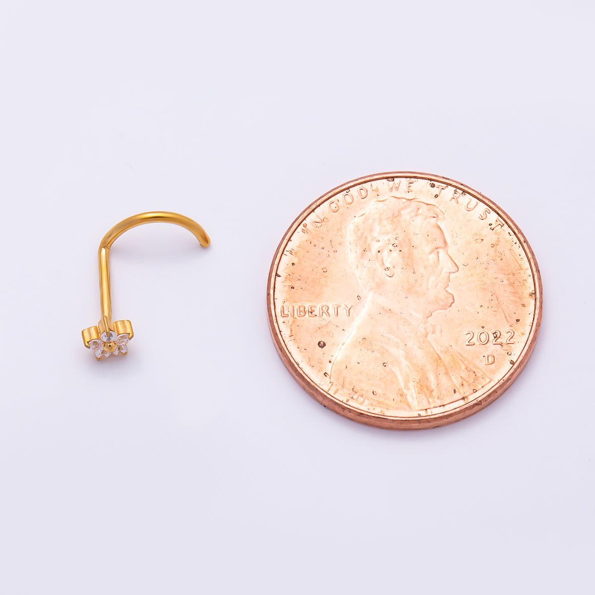 Titanium 3mm Clear CZ Flower Cartilage Nose Single Piercing Stud in Gold & Silver | BJ-00230 BJ-00231