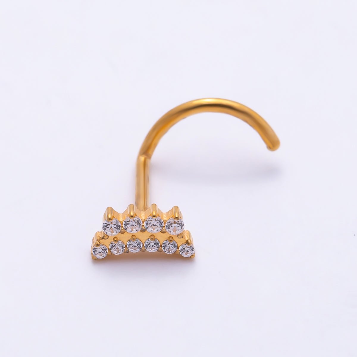 Titanium 3mm Double Row CZ Curved Cartilage Nose Single Piercing Stud | BJ-00213