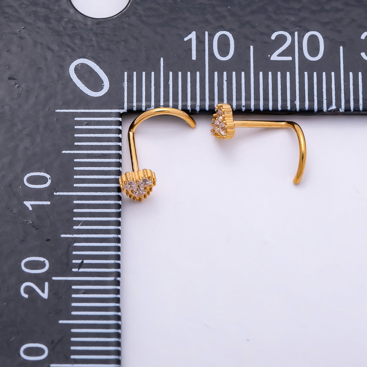 Titanium 4mm CZ Heart Cartilage Nose Single Piercing Flat Back Stud in Gold & Silver | BJ-00224 BJ-00225