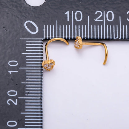 Titanium 4mm CZ Heart Cartilage Nose Single Piercing Flat Back Stud in Gold & Silver | BJ-00224 BJ-00225