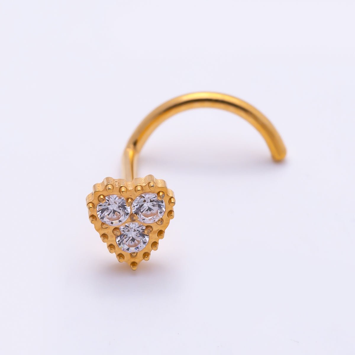 Titanium 4mm CZ Heart Cartilage Nose Single Piercing Flat Back Stud in Gold & Silver | BJ-00224 BJ-00225
