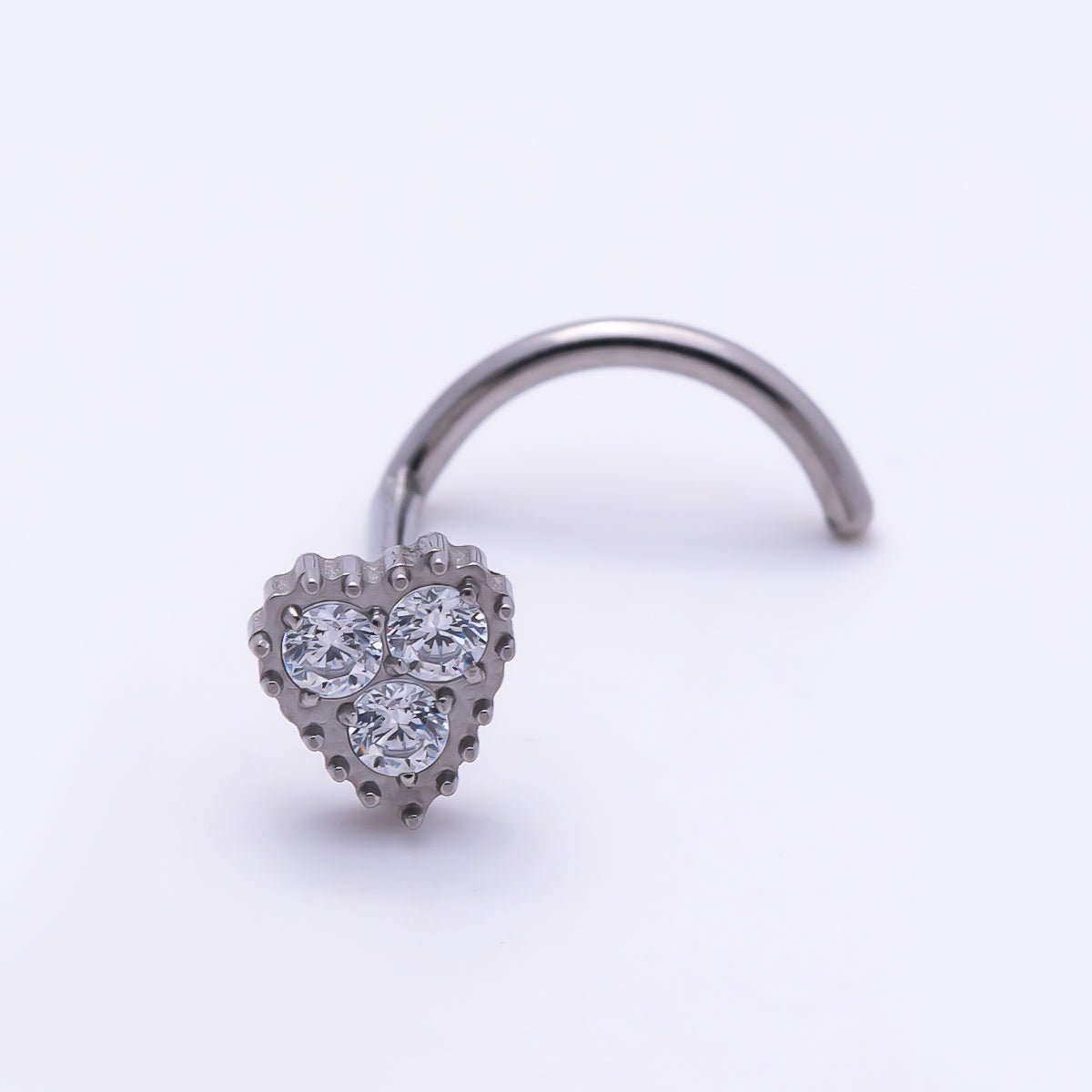 Titanium 4mm CZ Heart Cartilage Nose Single Piercing Flat Back Stud in Gold & Silver | BJ-00224 BJ-00225