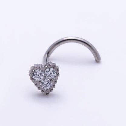 Titanium 4mm CZ Heart Cartilage Nose Single Piercing Flat Back Stud in Gold & Silver | BJ-00224 BJ-00225