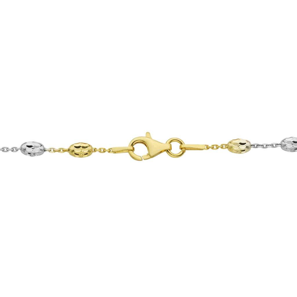 Tri Tone Sterling Silver Moon Cut Chain Necklace 18 Inch