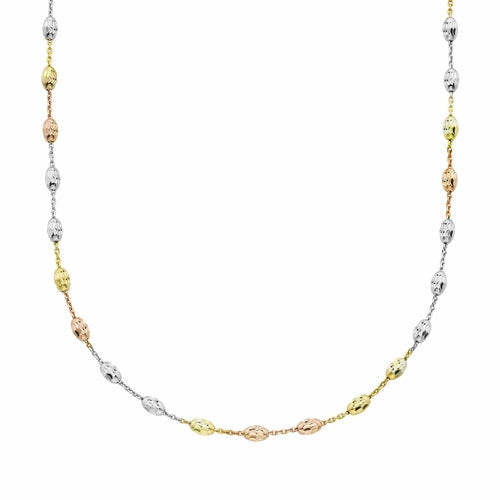 Tri Tone Sterling Silver Moon Cut Chain Necklace 18 Inch